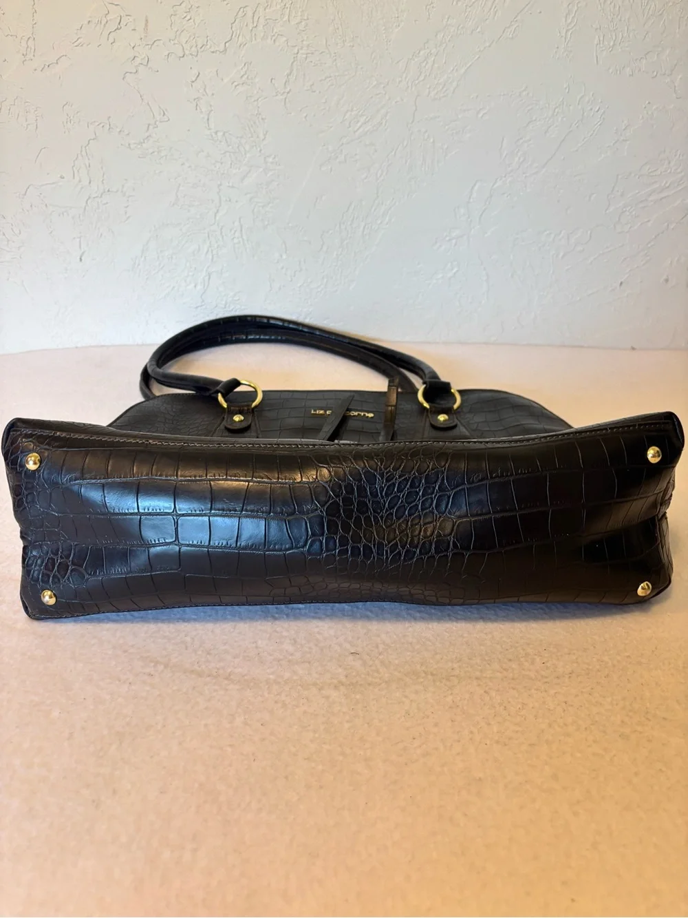 Liz Claiborne Black Croc Embossed PVC Laptop Travel Tote Carryall Bag
